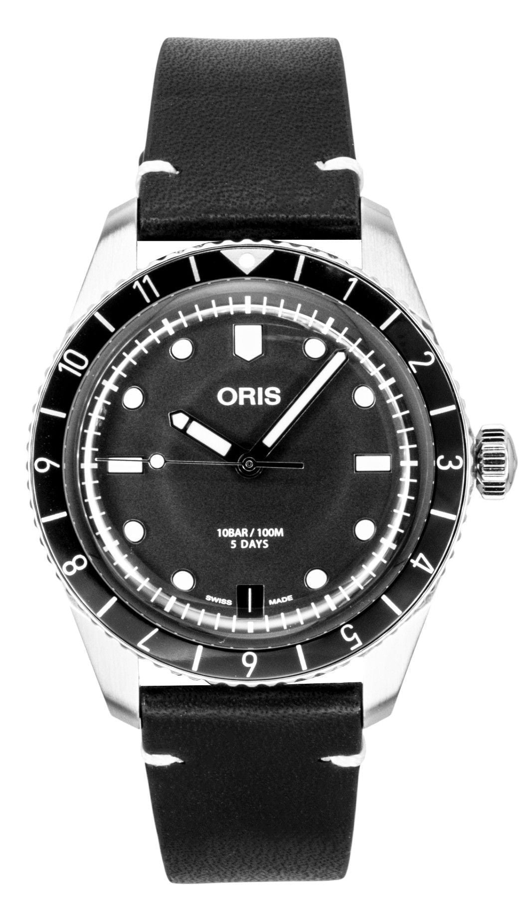 Oris Divers Sixty Five 12H Leather Strap Black Dial Automatic 01 400 7772 4054-07 5 20 82 100M Men's Watch - Oris