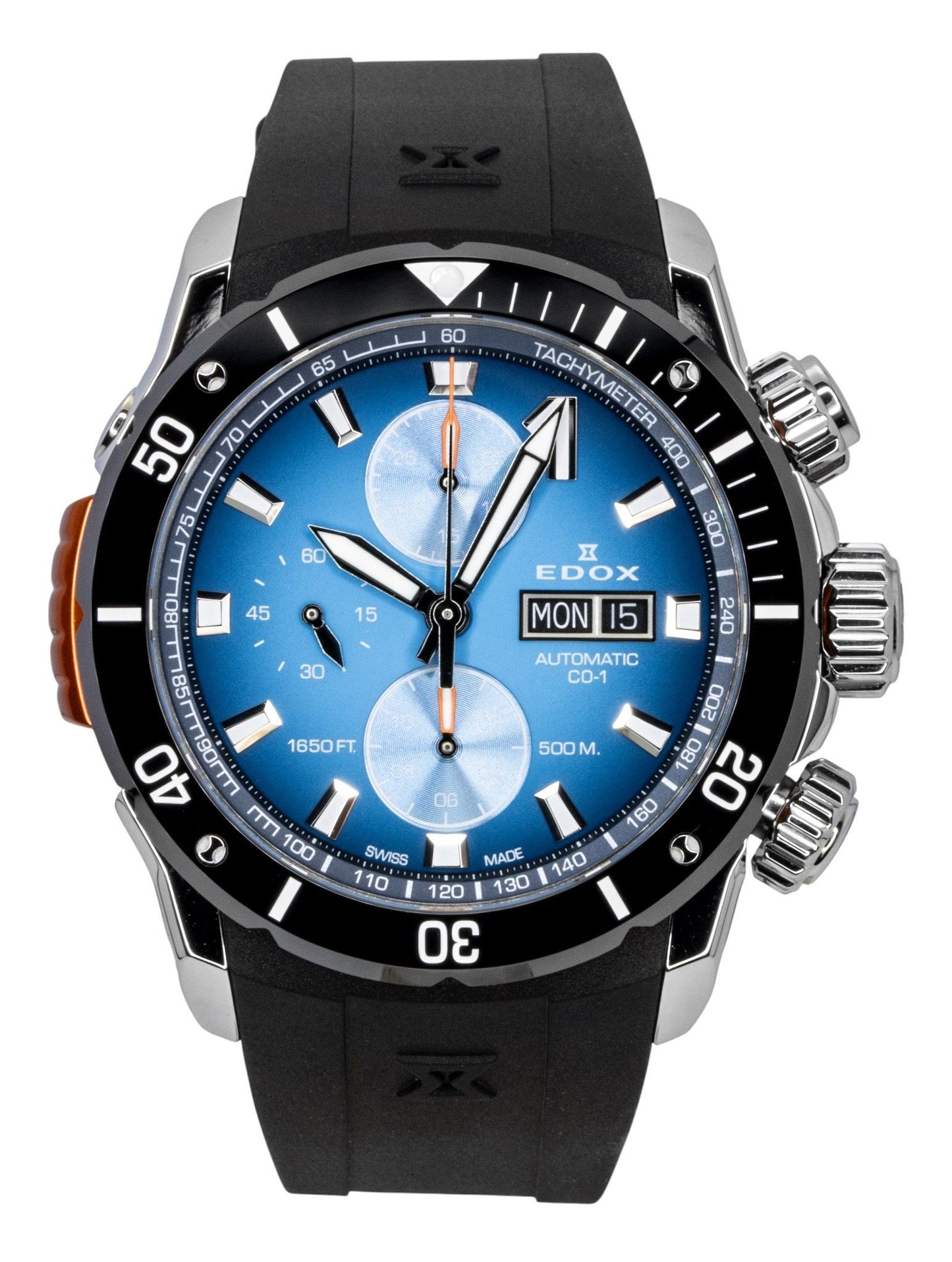 Edox CO-1 Chronograph Rubber Strap Blue Dial Automatic Diver's 01128-3NOCA-BUIDN 500M Men's Watch - Edox