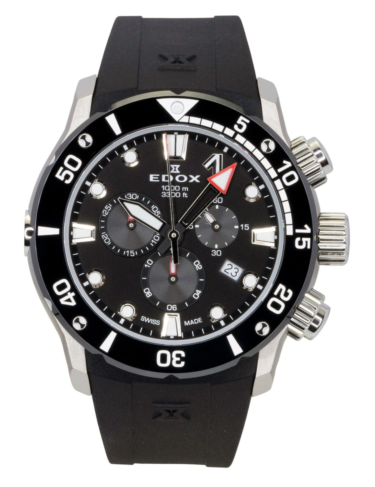 Edox CO-1 Chronograph Rubber Strap Black Dial Quartz Diver's 10242-TIN-NIN 1000M Men's Watch - Edox