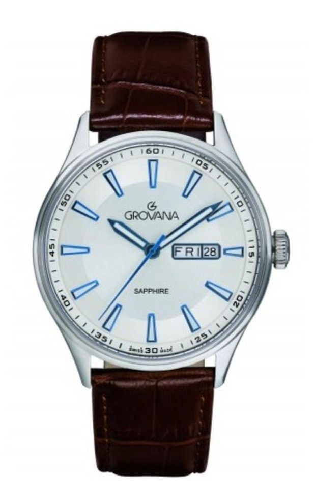 Grovana St. Andrews Leather Strap Silver Dial Quartz 1194.1532 Men's Watch - Grovana