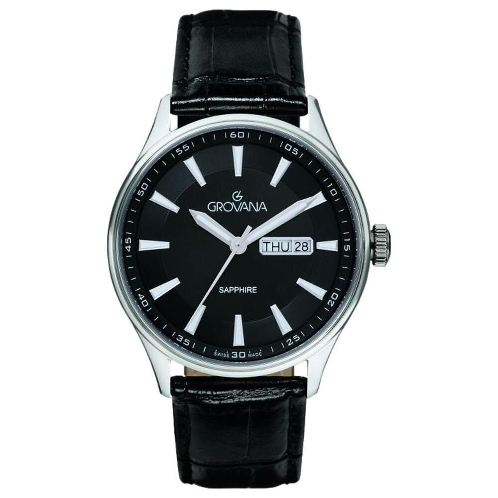 Grovana St. Andrews Leather Strap Black Dial Quartz 1194.1537 Men's Watch - Grovana