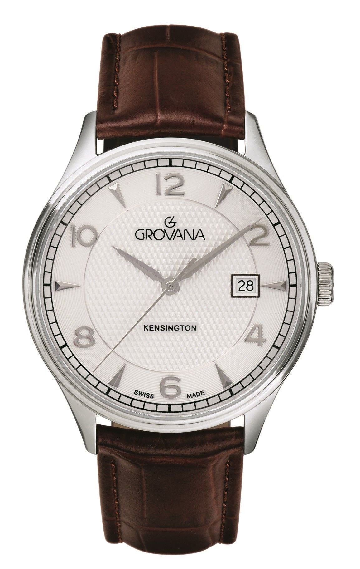 Grovana Kensington Leather Strap Silver Dial Quartz 1305.1532 Men's Watch - Grovana