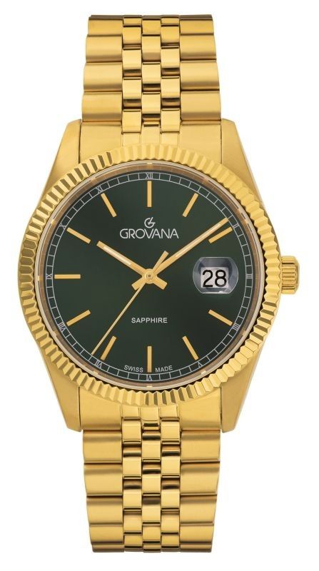 Grovana Kensington Royal Gold Tone Stainless Steel Green Dial Quartz 1542.1114 Men's Watch - Grovana