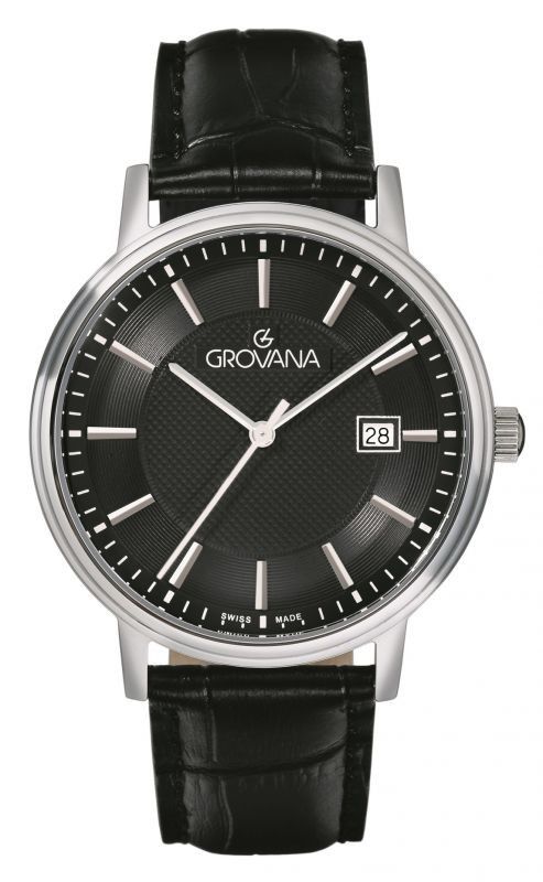 Grovana Kensington Traditional Leather Strap Black Dial Quartz 1550.1534 Men's Watch - Grovana