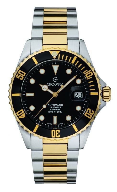 Grovana Key West Two Tone Stainless Steel Black Dial Automatic Diver's 1571.2147 300M Men's Watch - Grovana