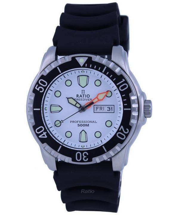 Ratio FreeDiver White Dial PU Strap Quartz 48HA90-02-WHT 500m Men's Watch