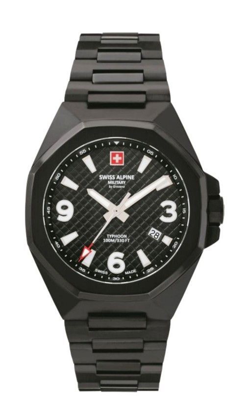 Swiss Alpine Military Typhoon Stainless Steel Black Dial Quartz 7005.1177 100M Men's Watch - Swiss Alpine Military