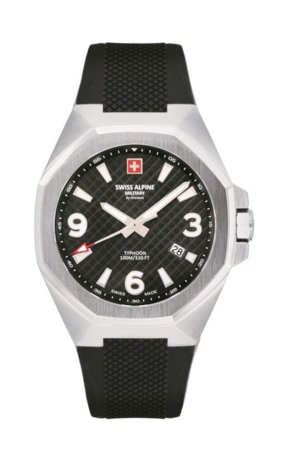 Swiss Alpine Military Typhoon Polyurethene Strap Black Dial Quartz 7005.1837 100M Men's Watch - Swiss Alpine Military