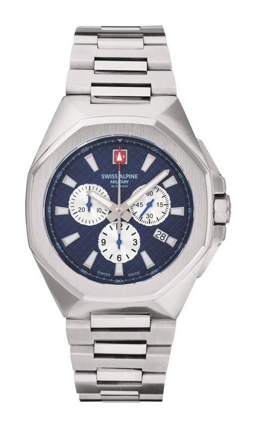 Swiss Alpine Military Typhoon Chrono Stainless Steel Blue Dial Quartz 7005.9135 100M Men's Watch - Swiss Alpine Military