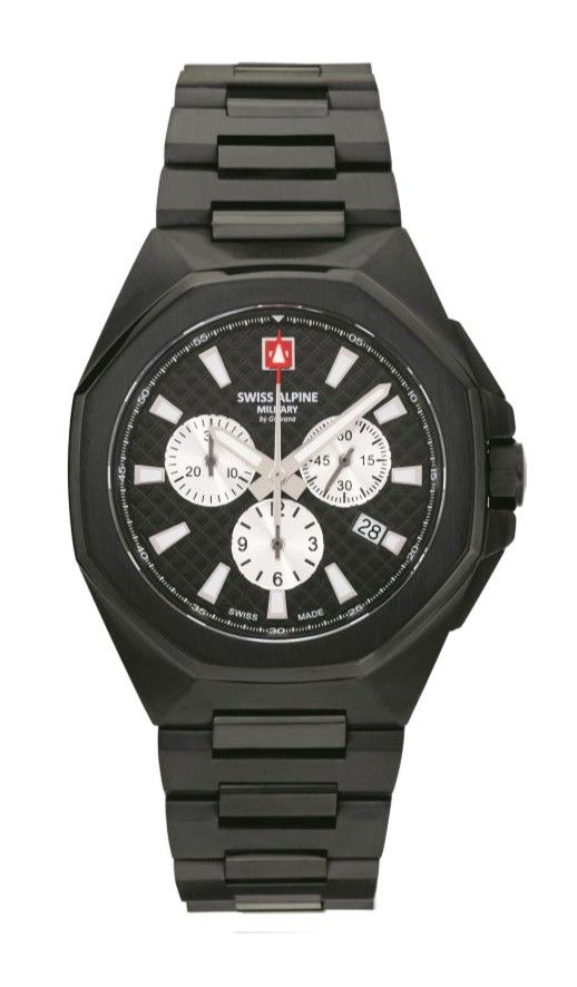 Swiss Alpine Military Typhoon Chrono Stainless Steel Black Dial Quartz 7005.9177 100M Men's Watch - Swiss Alpine Military