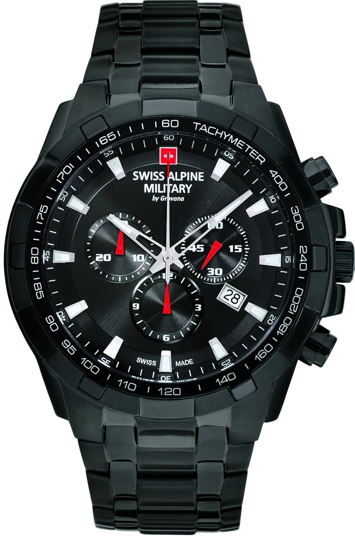 Swiss Alpine Military Star Fighter Stainless Steel Black Dial Quartz 7043.9177 100M Men's Watch - Swiss Alpine Military