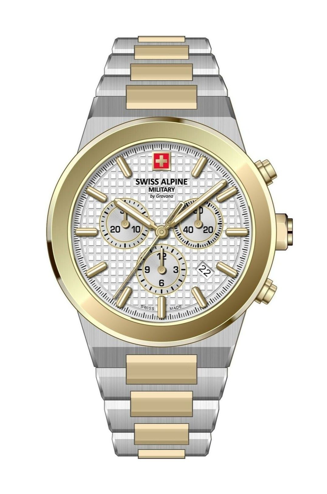 Swiss Alpine Military Pioneer Chronograph Two Tone Stainless Steel Silver Dial Quartz 7048.9142 100M Men's Watch - Swiss Alpine Military