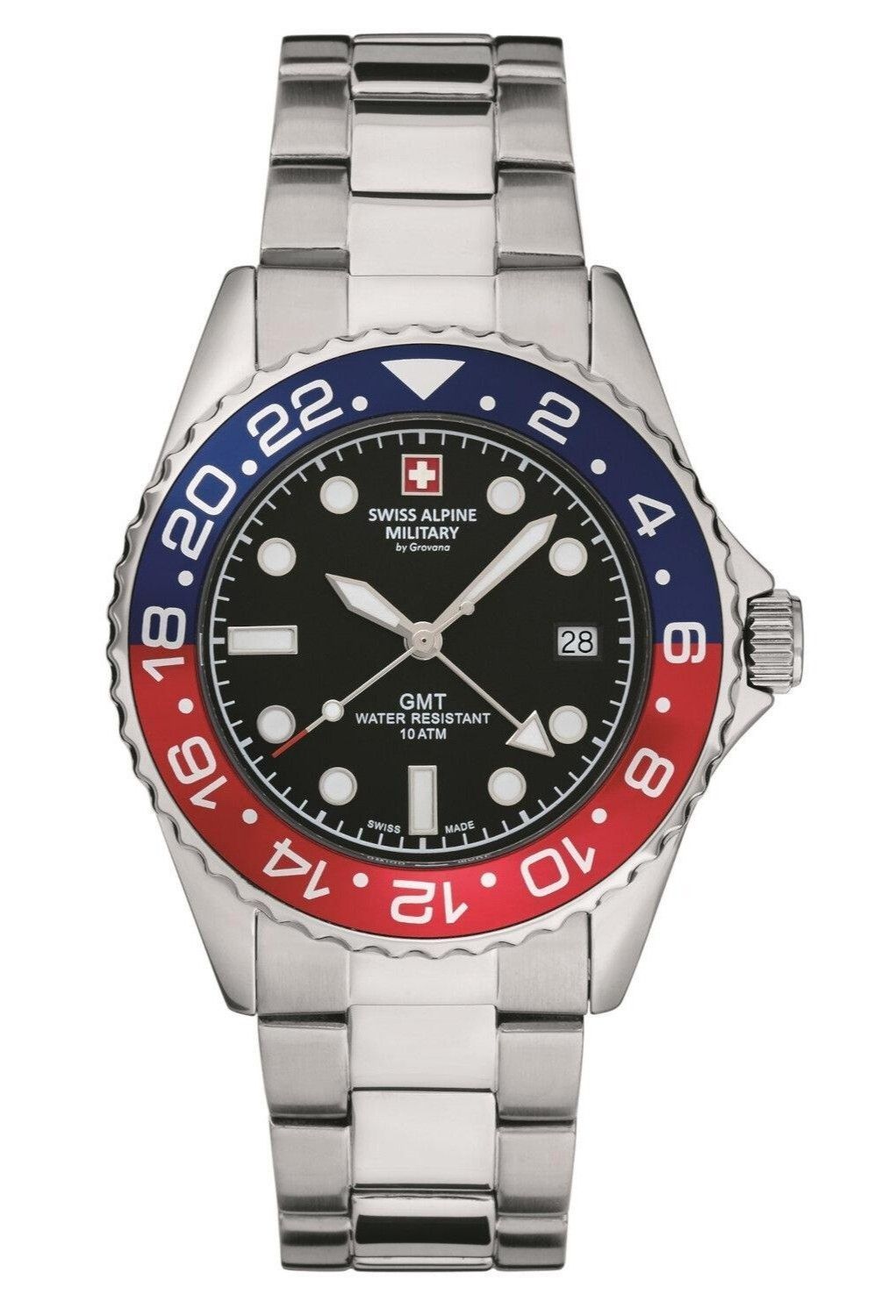 Swiss Alpine Military Master Diver GMT Stainless Steel Black Dial Quartz 7052.1131 100M Men's Watch - Swiss Alpine Military