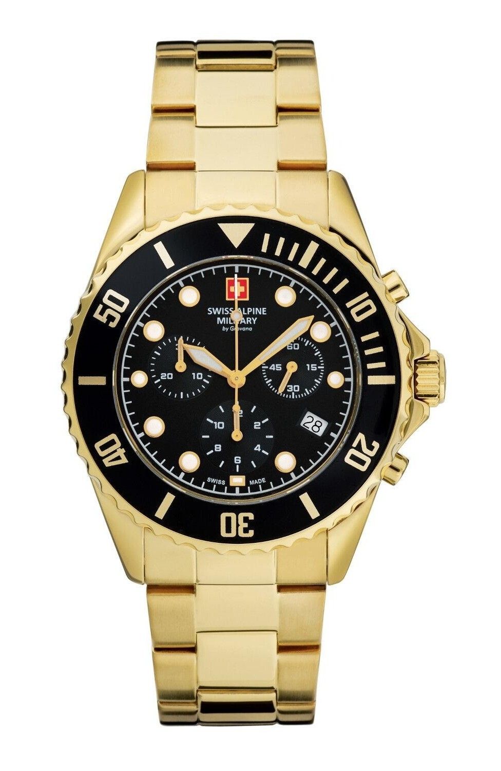 Swiss Alpine Military Master Diver Chronograph Stainless Steel Black Dial Quartz 7053.9117 100M Men's Watch - Swiss Alpine Military