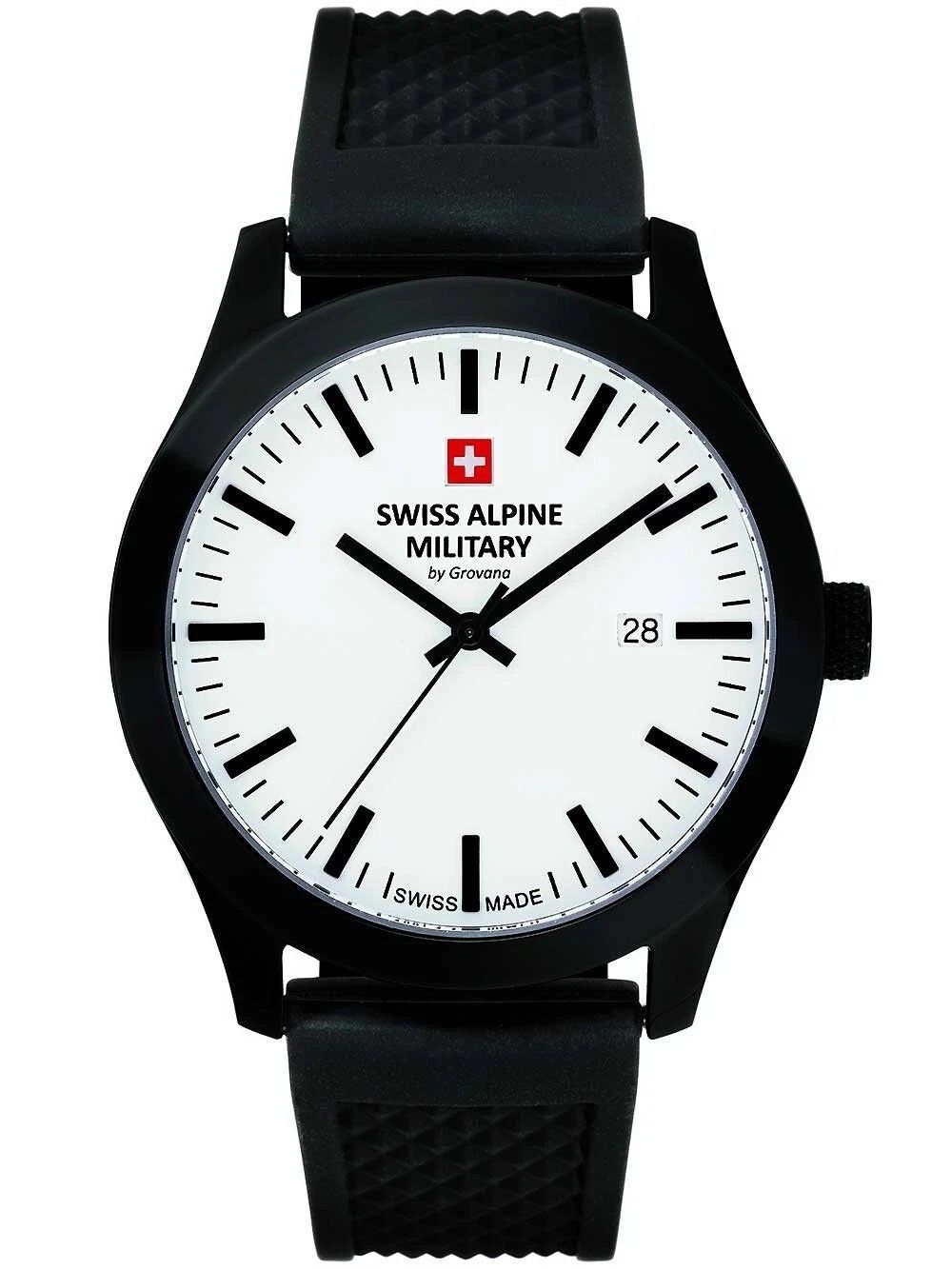 Swiss Alpine Military Combat Basic Rubber Strap White Dial Quartz 7055.1873 100M Men's Watch - Swiss Alpine Military