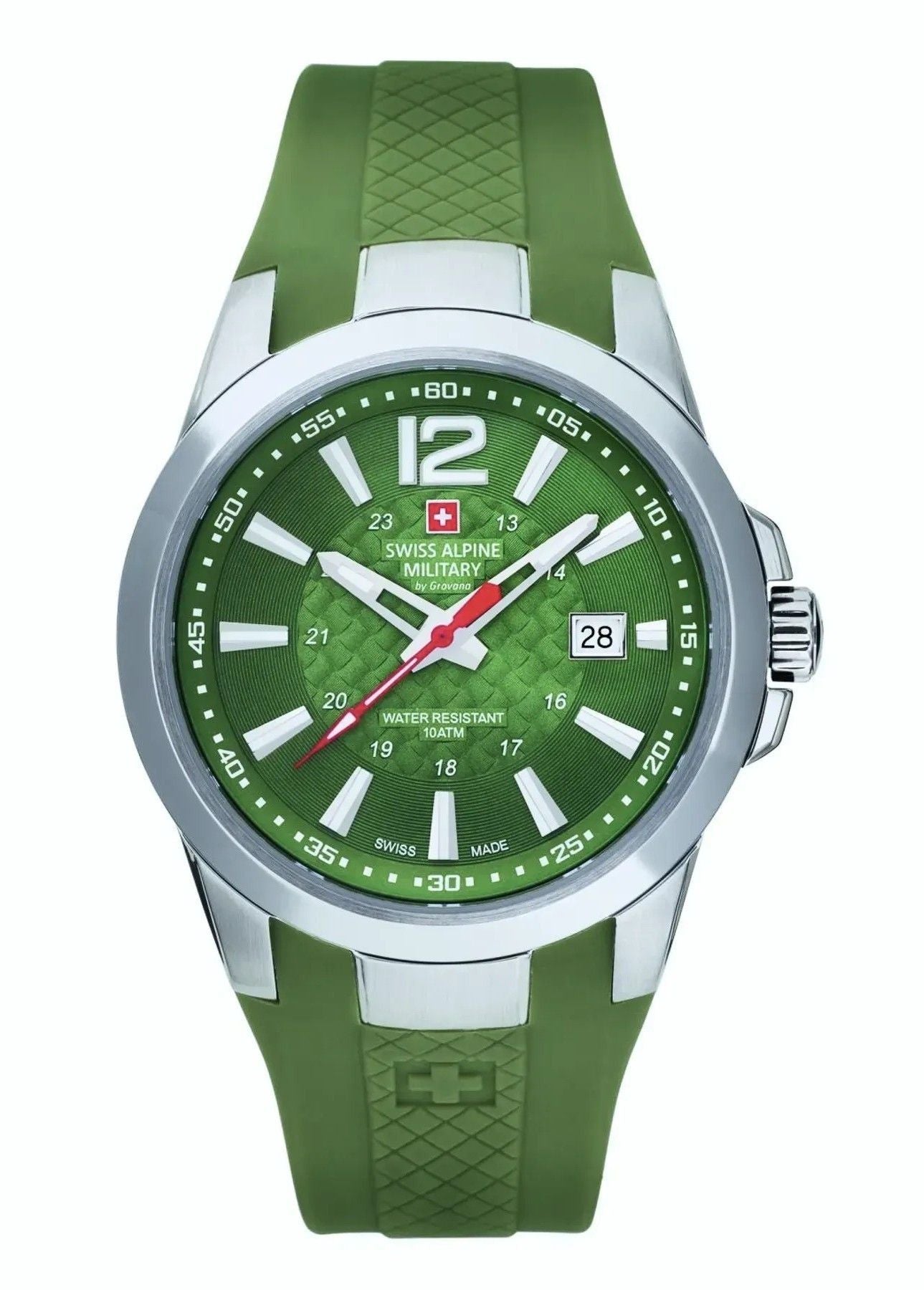 Swiss Alpine Military Combat Air Rubber Strap Green Dial Quartz 7058.1838 100M Men's Watch - Swiss Alpine Military