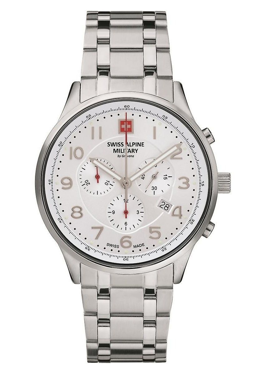 Swiss Alpine Military Skymaster Chronograph Stainless Steel Silver Dial Quartz 7084.9132 100M Men's Watch - Swiss Alpine Military