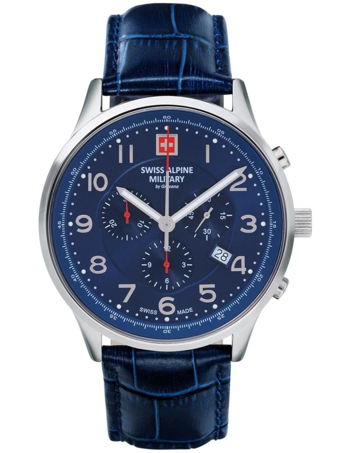 Swiss Alpine Military Skymaster Chronograph Leather Strap Blue Dial Quartz 7084.9535 100M Men's Watch - Swiss Alpine Military