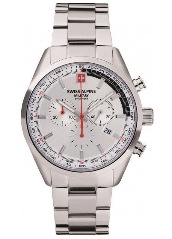 Swiss Alpine Military Pegasus Chronograph Stainless Steel Silver Dial Quartz 7086.9132 100M Men's Watch - Swiss Alpine Military