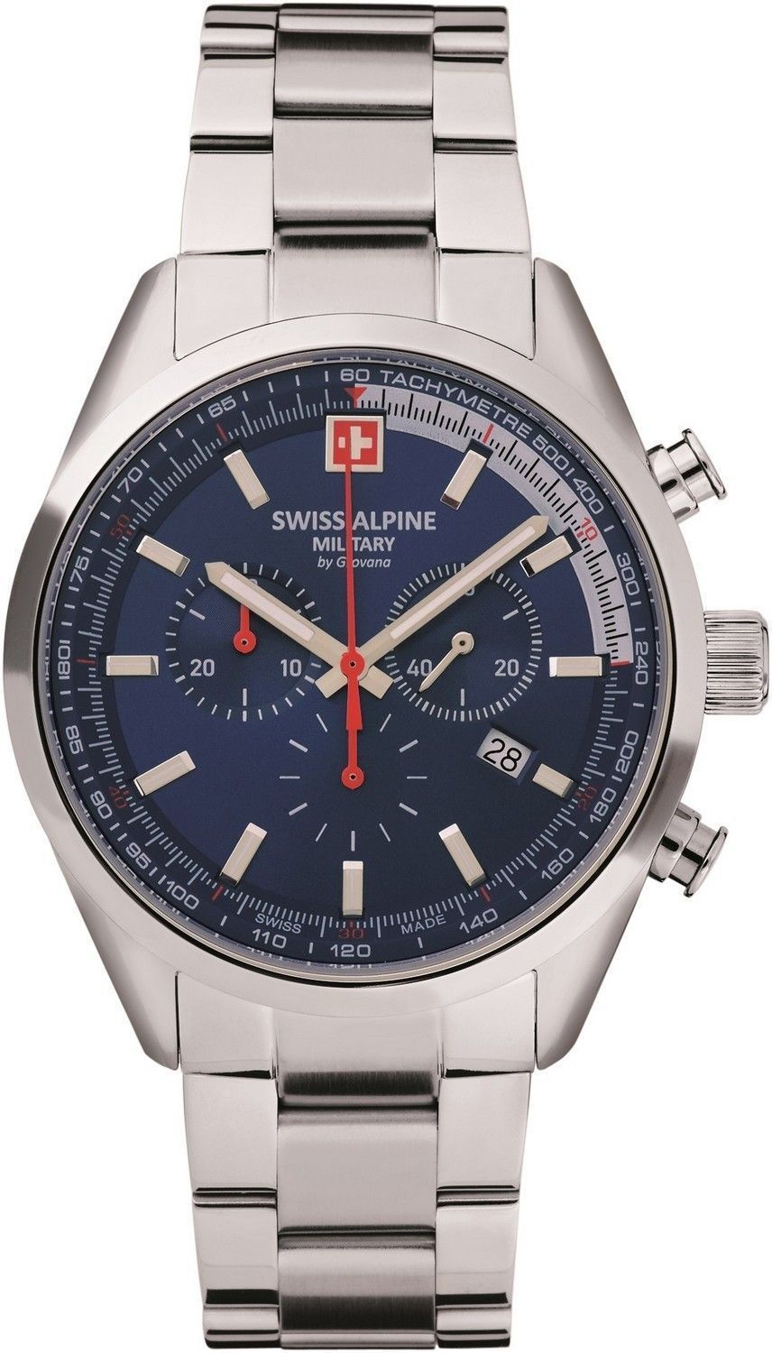 Swiss Alpine Military Pegasus Chronograph Stainless Steel Blue Dial Quartz 7086.9135 100M Men's Watch - Swiss Alpine Military