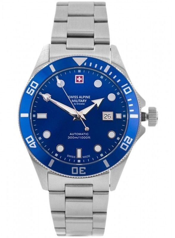 Swiss Alpine Military Deep Sea Stainless Steel Blue Dial Automatic Diver's 7095.2135 300M Men's Watch - Swiss Alpine Military