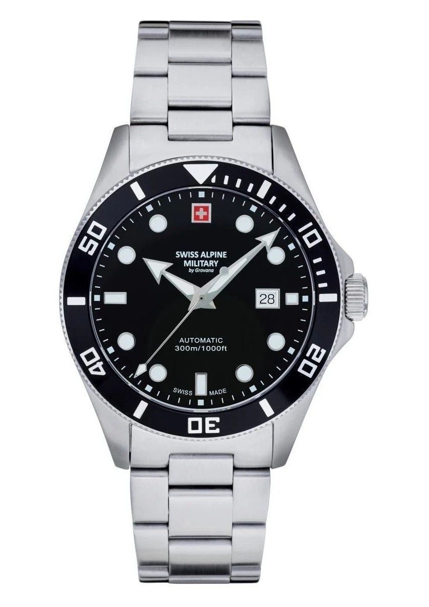Swiss Alpine Military Deep Sea Stainless Steel Black Dial Automatic Diver's 7095.2137 300M Men's Watch - Swiss Alpine Military