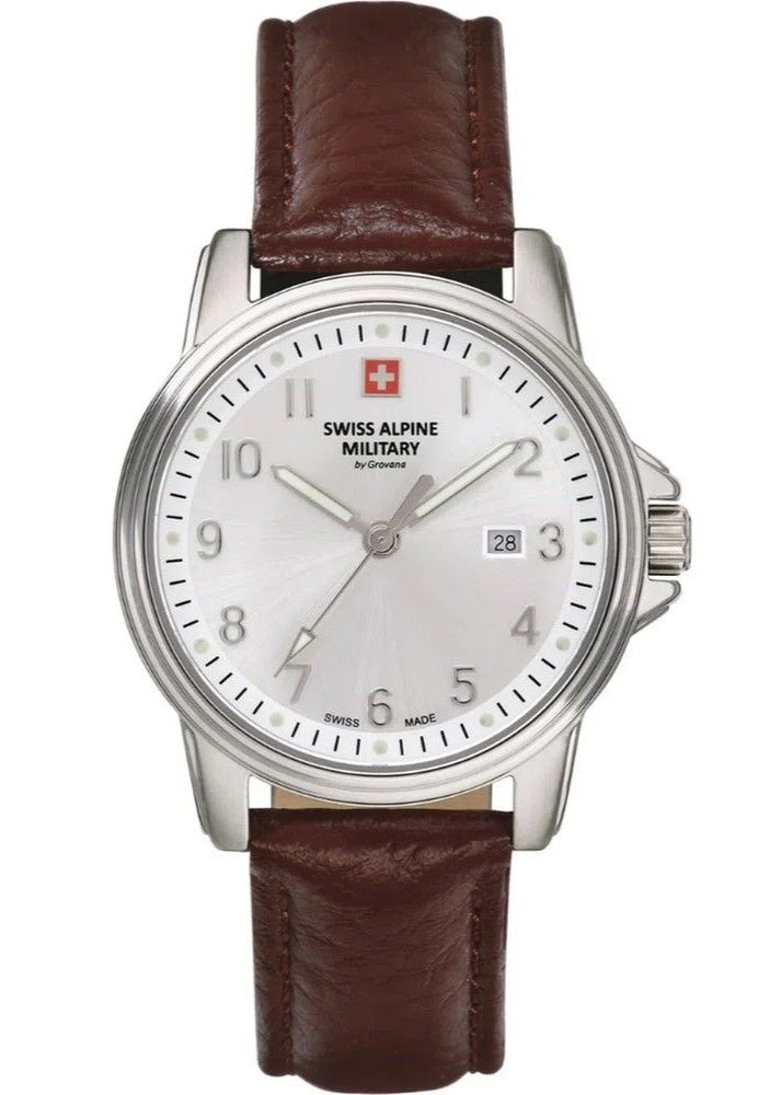 Swiss Alpine Military Leader Ladies Leather Strap Silver Dial Quartz 7711.1532 100M Women's Watch - Swiss Alpine Military