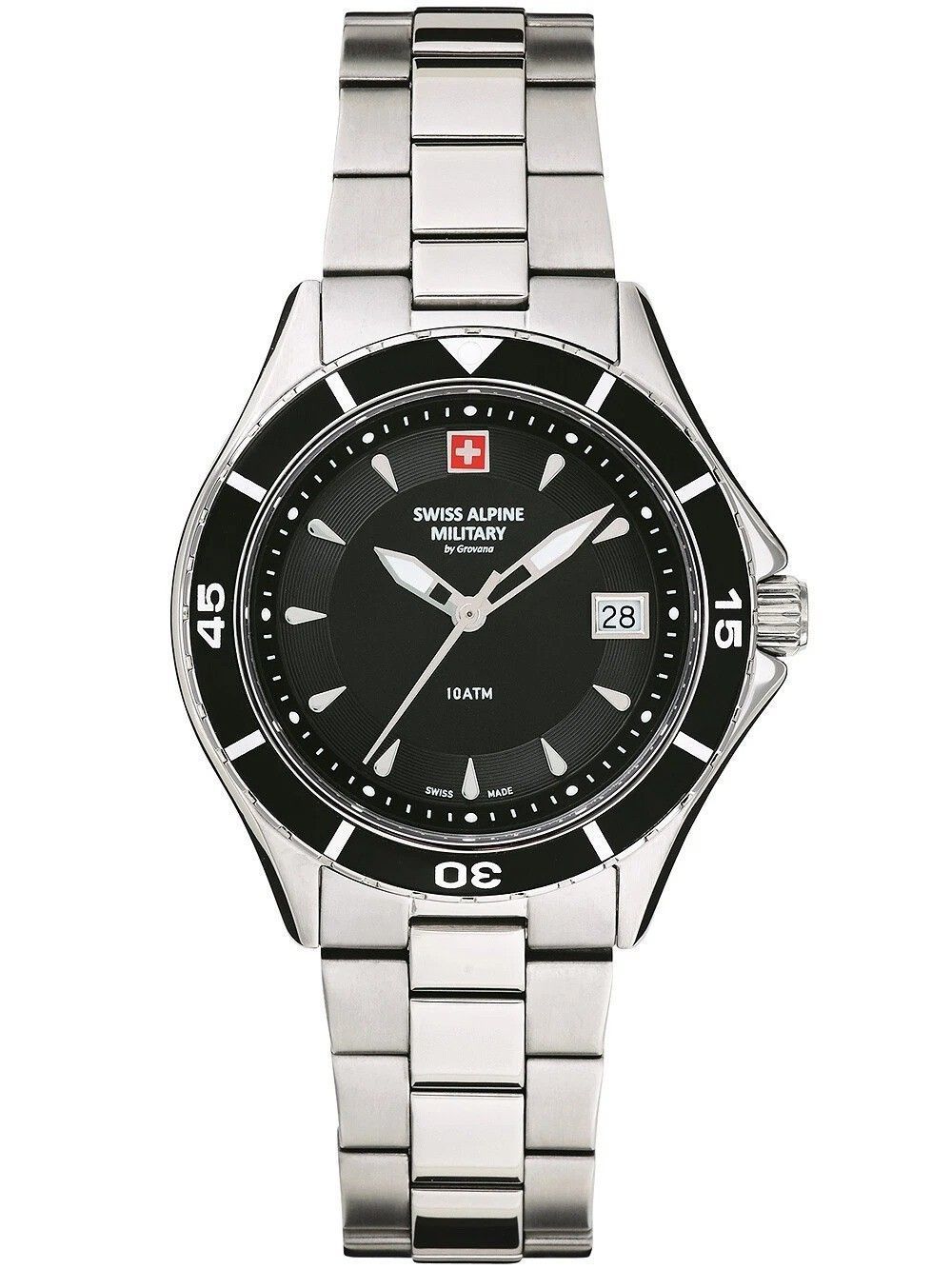 Swiss Alpine Military Aquatech Ladies Stainless Steel Black Dial Quartz 7740.1137 100M Women's Watch - Swiss Alpine Military