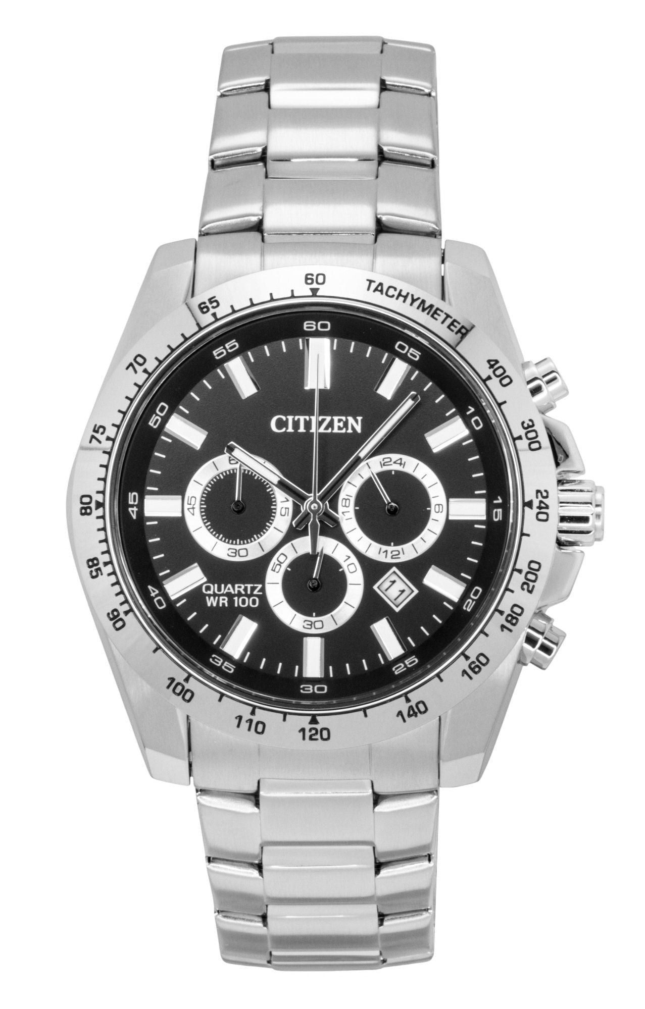 Citizen Chronograph Stainless Steel Black Dial Quartz AN8230-59E 100M Men's Watch - Citizen