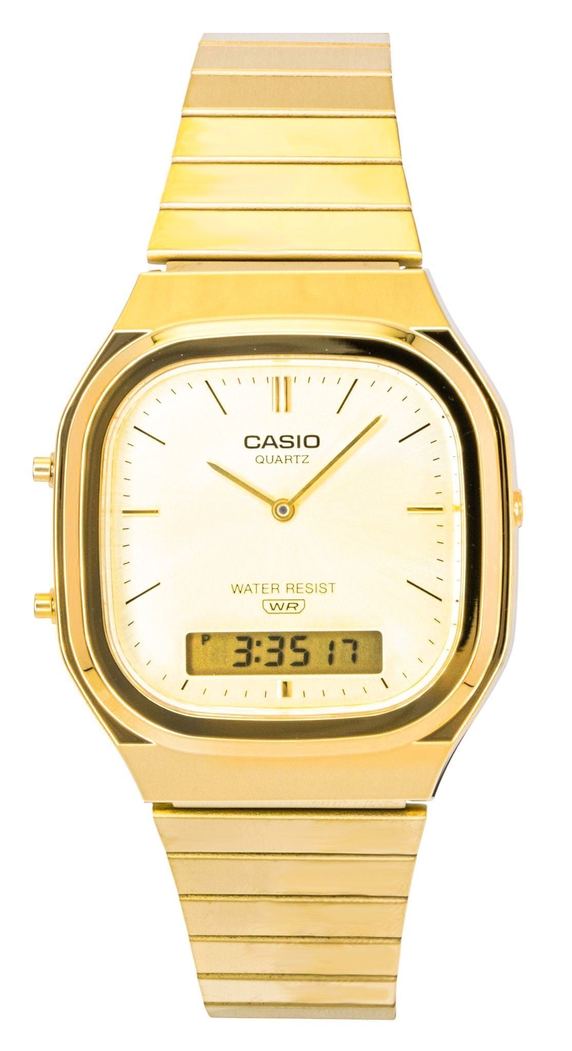 Casio Vintage Analog Digital Gold Tone Stainless Steel Gold Dial Quartz AQ-240EG-9A Unisex Watch - Casio