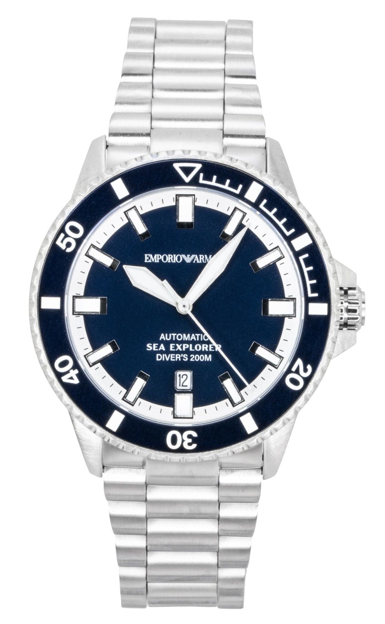 Emporio Armani Sea Explorer Stainless Steel Blue Dial Diver's Automatic AR60087 200M Men's Watch - Emporio Armani