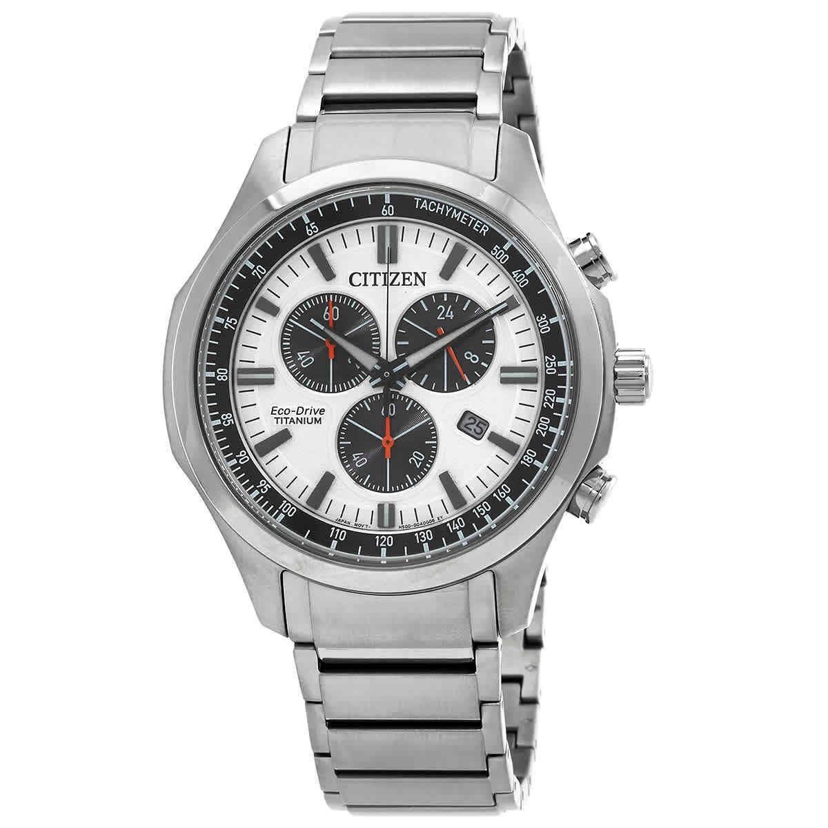 Citizen Eco-Drive Chronograph Super Titanium White Dial AT2530-85A 100M Men's Watch