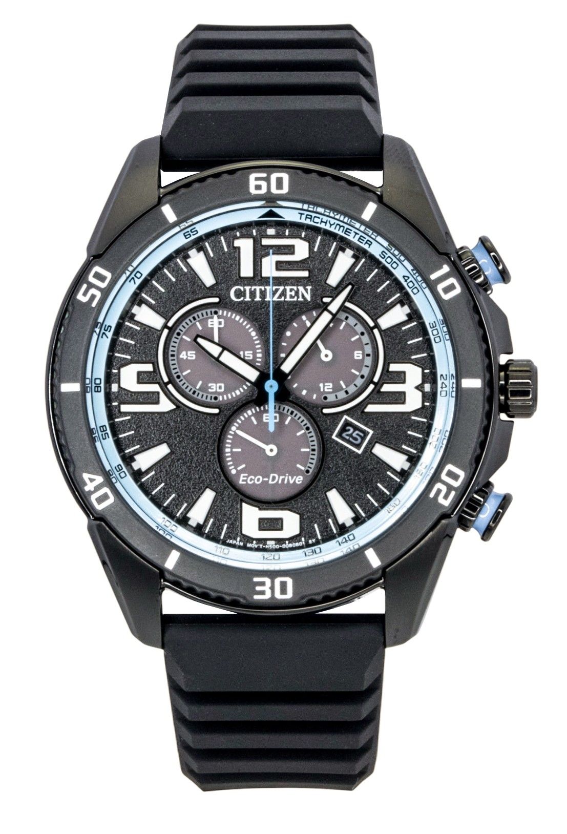 Citizen Brycen Chronograph Silicone Strap Black Dial Eco-Drive AT2587-02E 100M Men's Watch - Citizen