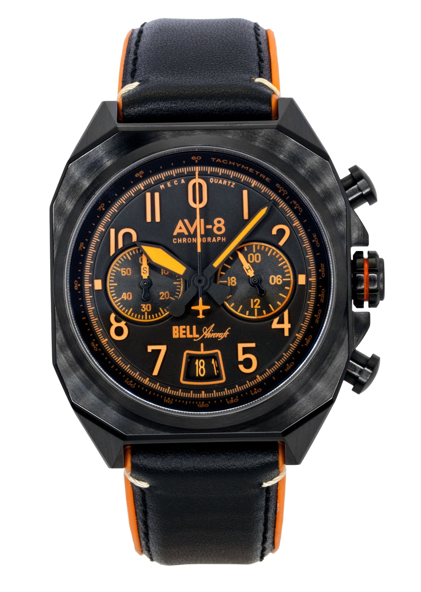 AVI-8 Bell X-1 Machbuster Chronograph Super Sonic Black Rubber And Leather Strap Black Dial Quartz AV-4118-04 Men's Watch - AVI-8