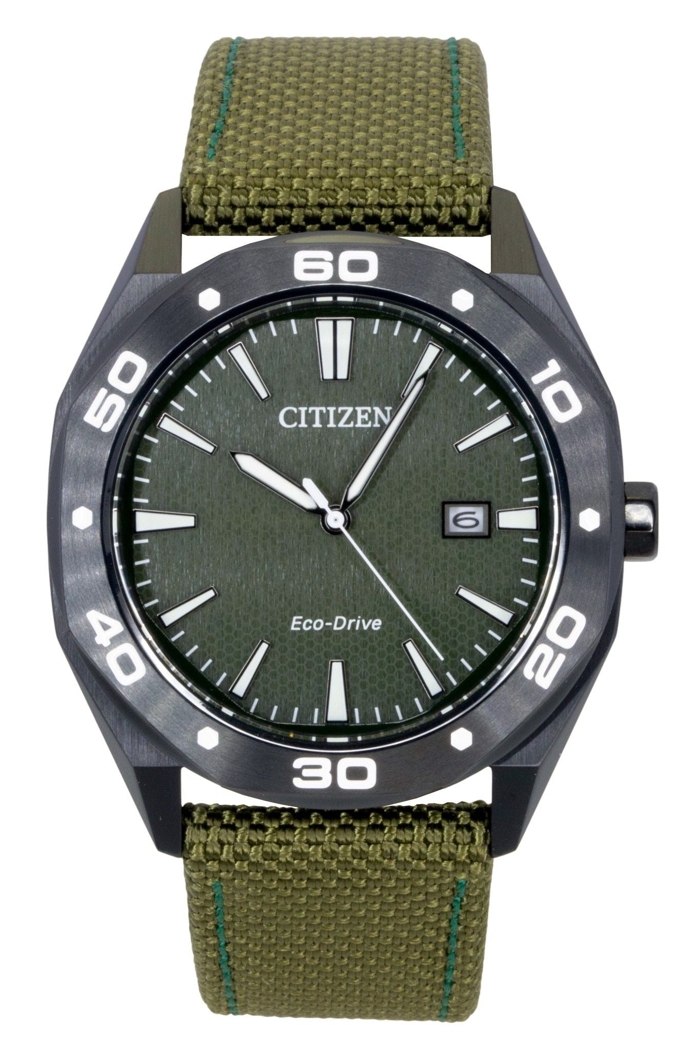 Citizen Eco-Drive Active Sport Nylon Strap Green Dial BM7635-01X 100M Men's Watch - Citizen