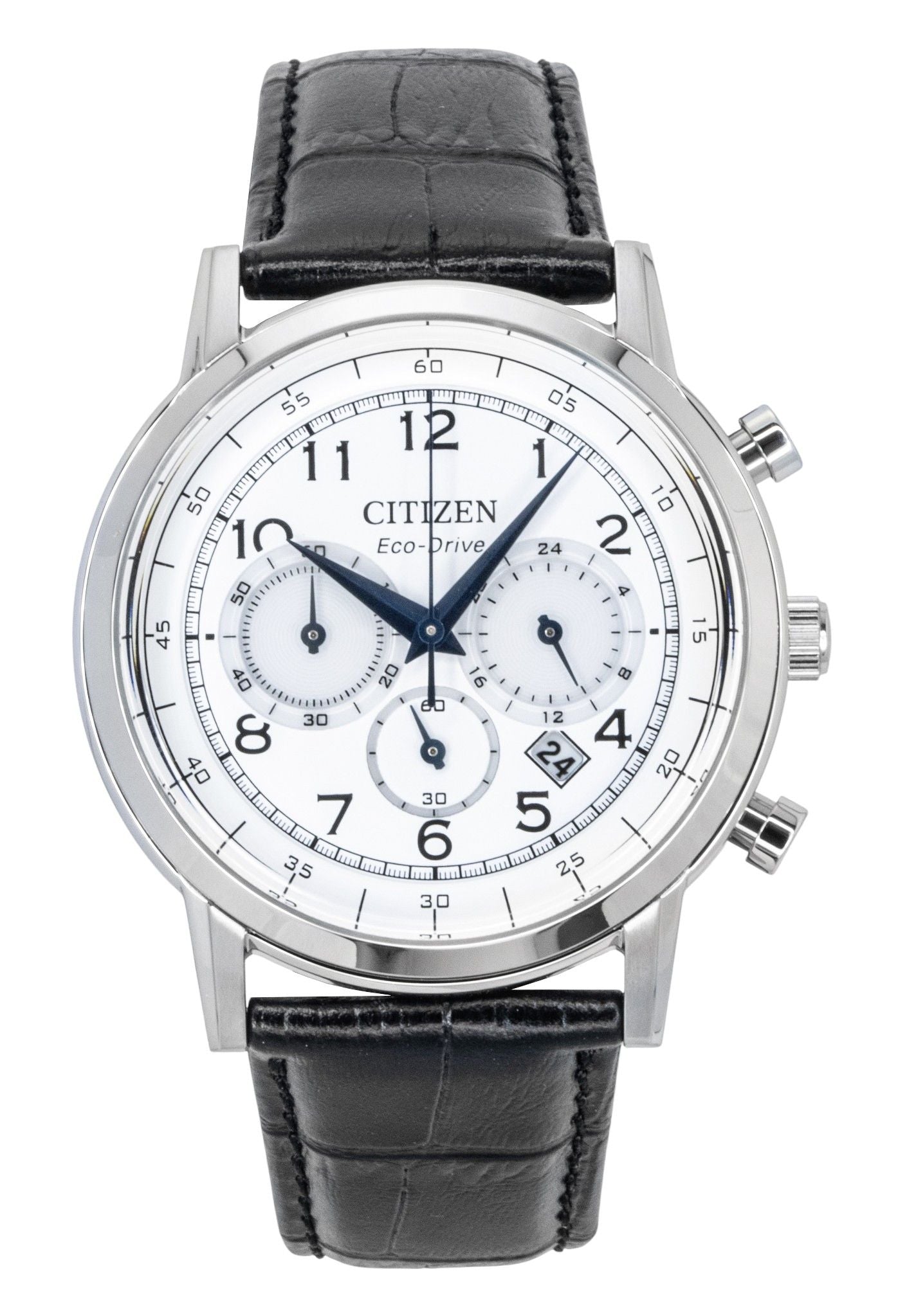 Citizen Eco-Drive Chronograph Leather Strap White Dial CA4630-02A Men's Watch - Citizen