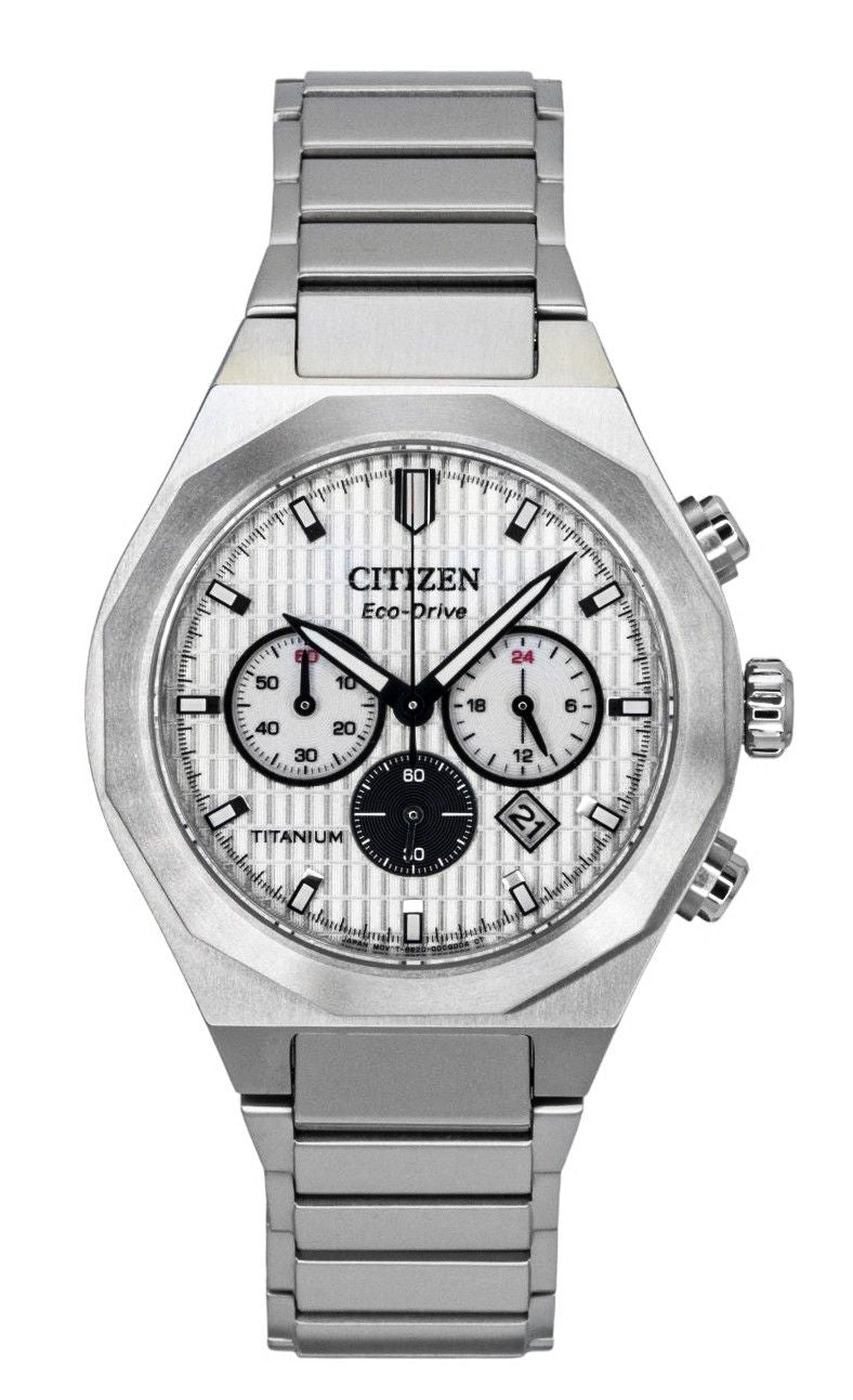 Citizen Zenshin Chronograph Super Titanium White Dial Eco-Drive CA4690-51A 100M Men's Watch - Citizen