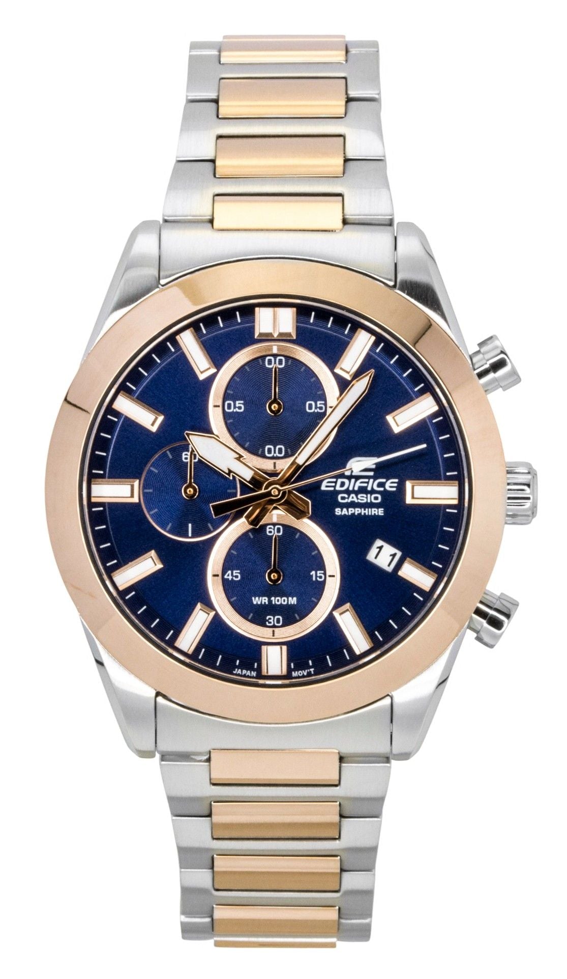 Casio Edifice Analog Chronograph Two Tone Stainless Steel Blue Dial Quartz EFB-710SG-2AV 100M Men's Watch - Casio