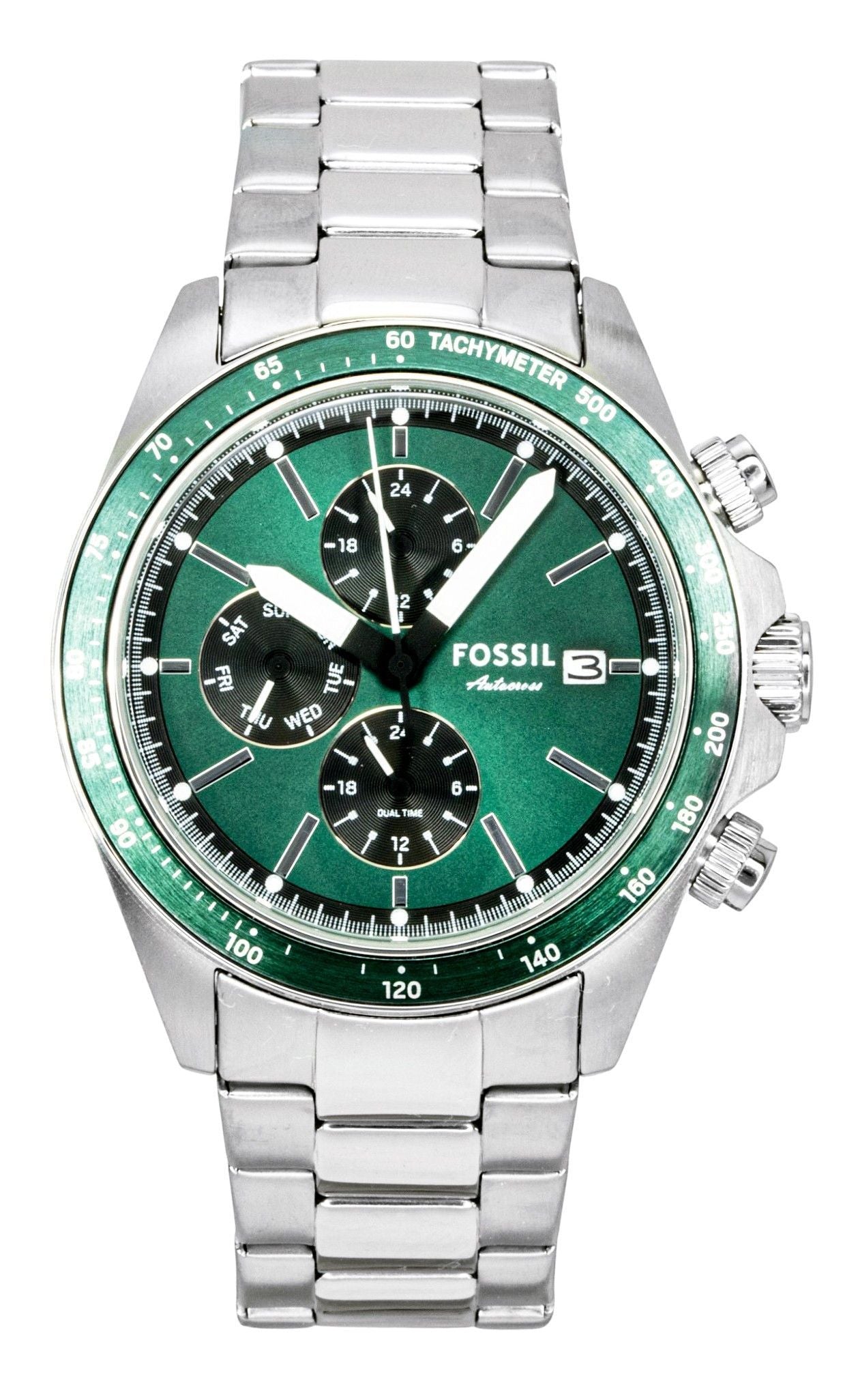 Fossil Autocross Multifunction Stainless Steel Green Dial Quartz FS6127 Men's Watch - Fossil