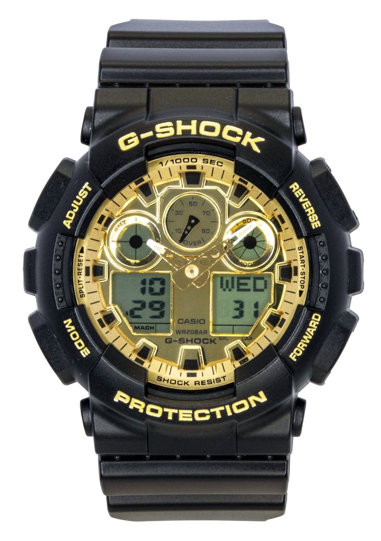 Casio G-Shock Resin Strap Analog Digital Gold Dial Quartz GA-100GGB-1A9 200M Men's Watch - Casio