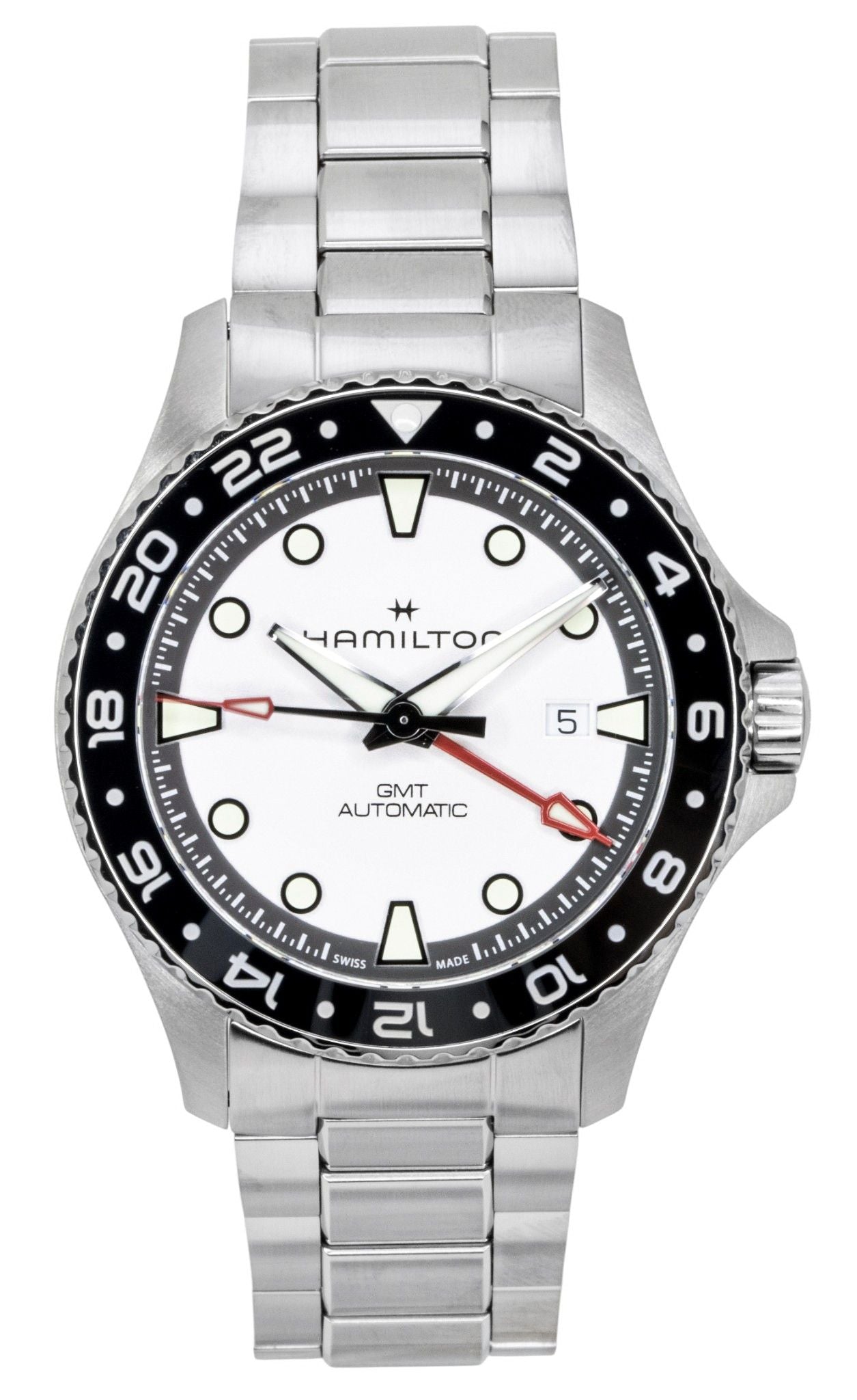 Hamilton Khaki Navy Scuba GMT Stainless Steel Silver Dial Automatic Diver's H82555150 300M Men's Watch - Hamilton