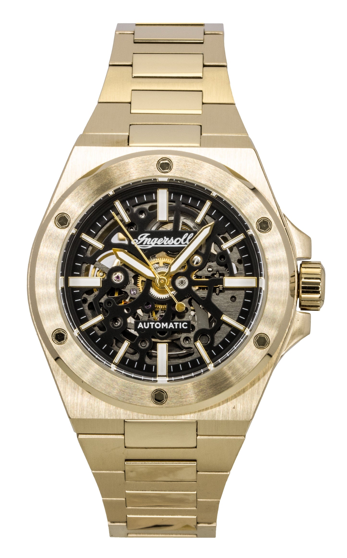 Ingersoll The Baller Gold Tone Stainless Steel Black Skeleton Dial Automatic I15001 Men's Watch - Ingersoll