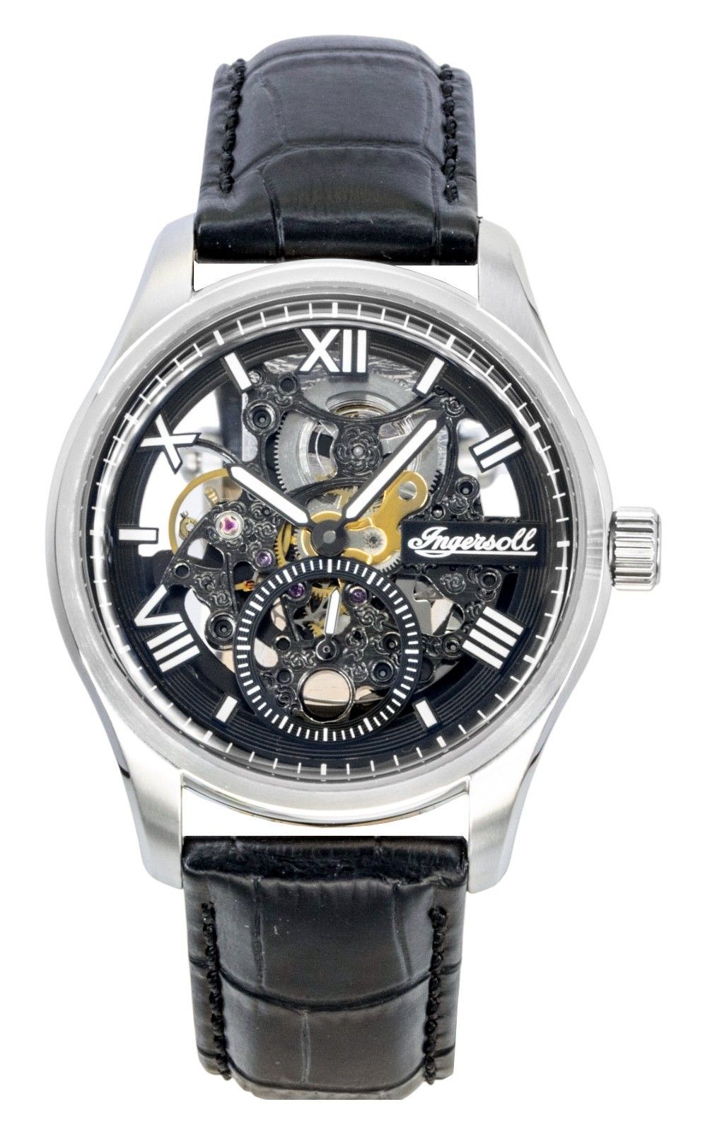 Ingersoll The Maverick Leather Strap Black Skeleton Dial Automatic I17401 Men's Watch - Ingersoll