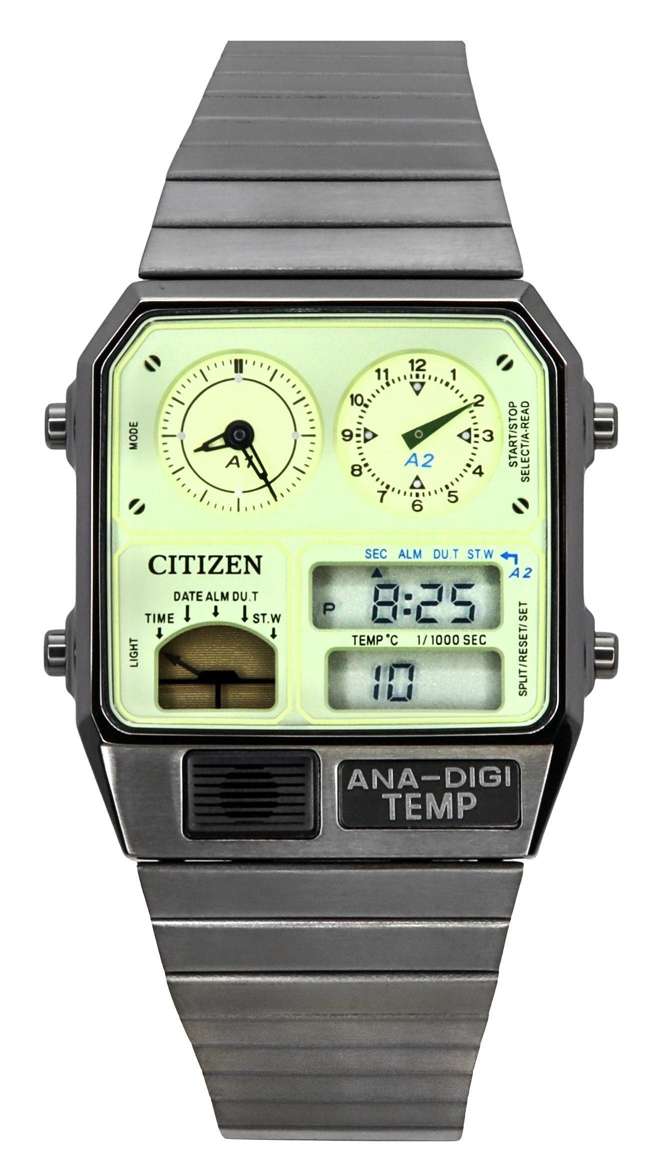 Citizen Analog Digital Dual Time Stainless Steel Green Dial Quartz JG2147-85X Men's Watch