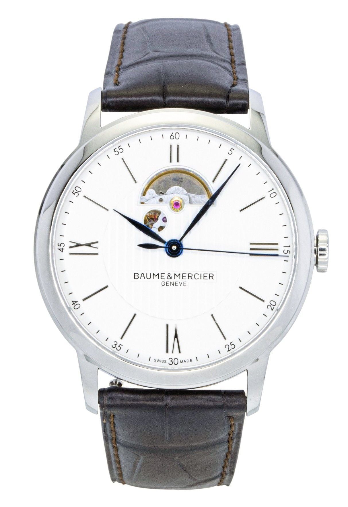 Baume & Mercier Classima Leather Strap Open Heart Silver Dial Automatic M0A10524 Men's Watch - Baume & Mercier
