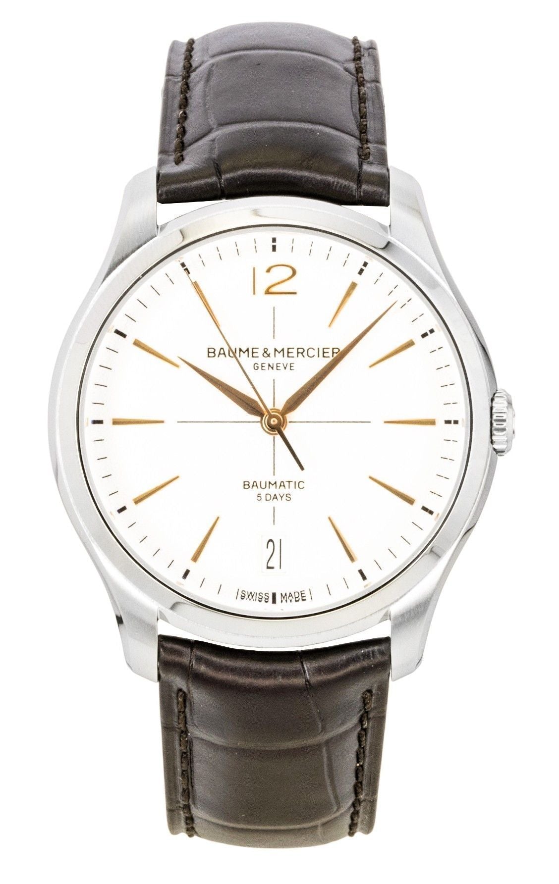 Baume & Mercier Clifton Leather Strap Off White Dial Automatic M0A10773 Men's Watch - Baume & Mercier