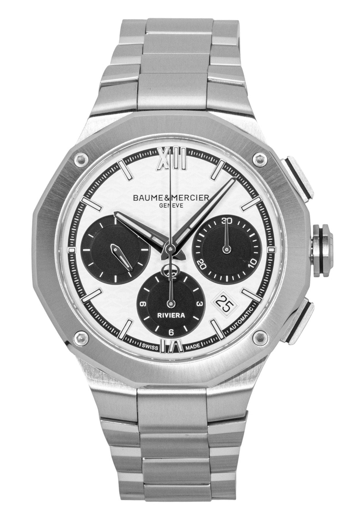 Baume & Mercier Riviera Chronograph Stainless Steel White Dial Automatic M0A10827 100M Men's Watch - Baume & Mercier