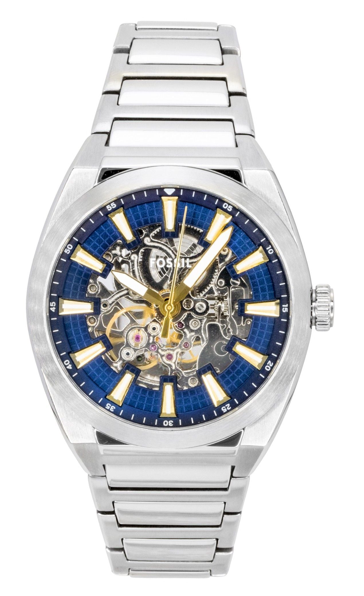 Fossil Everett Stainless Steel Blue Skeleton Dial Automatic ME3220 Men's Watch - Fossil