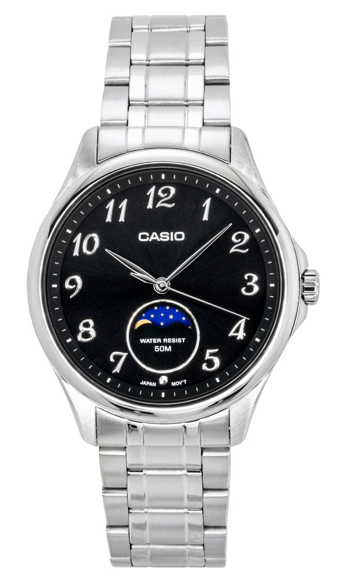 Casio Standard Analog Moon Phase Stainless Steel Black Dial Quartz MTP-M110D-1AV Men's Watch - Casio