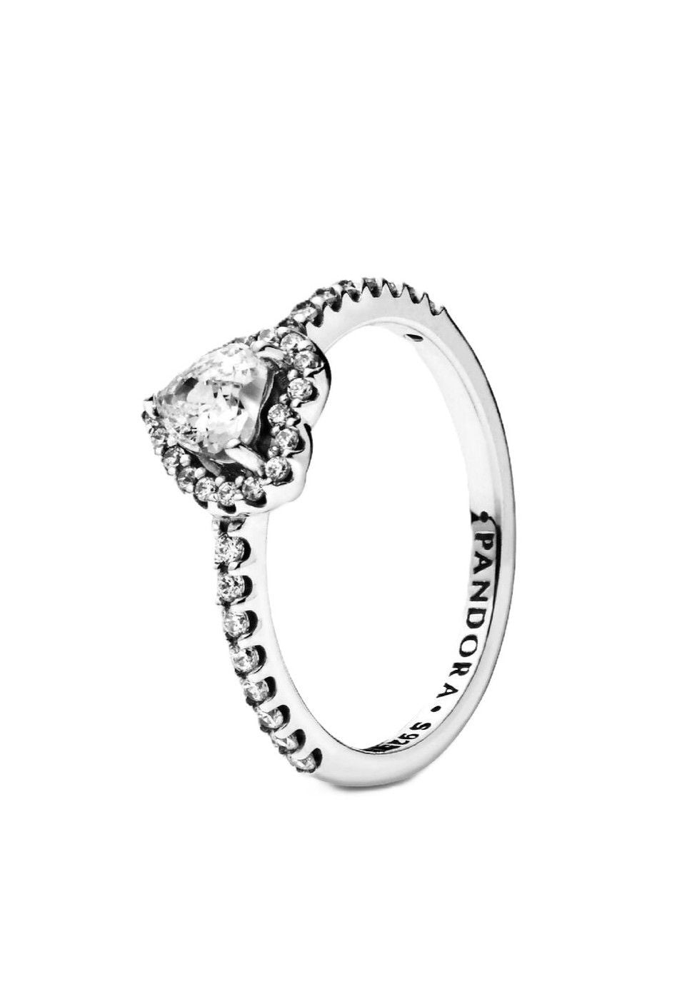 Pandora Elevated Heart Ring With Clear Cubic Zirconia P-198421C01-54 For Women - PANDORA